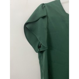 Solid V-neck Petal Sleeve Blouse, Versatile Simple Blouse For Spring & Summer, Women's Clothing