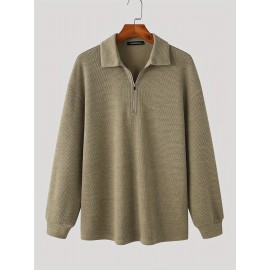 Retro Knitted Cable Sweater, Men's Casual Warm Slightly Stretch LapelPullover Sweater For Men Fall Winter