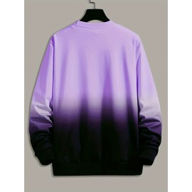 Ombre Trendy Sweatshirt, Men's Casual Retro Rose Graphic Design Slightly Stretch Crew Neck Pullover Sweatshirt For Autumn Winter