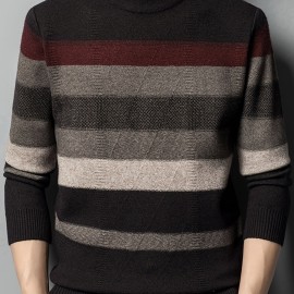 All Match Knitted Sweater, Men's Casual Solid Warm High Stretch Crew Neck Pullover Sweater For Fall Winter