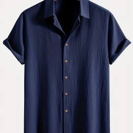 Men's Shirt Top, Solid Color Lapel Short Sleeve Closure Summer Male Casual Button Up Shirt For Daily Business Formal Shirts For Men