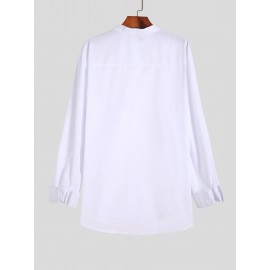 Trendy Men's Casual Solid Long Sleeve Shirt With Mandarin Collar Design, Men's Shirt For Summer, Tops For Men, Gift For Men