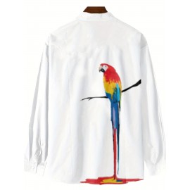 Parrot 3D Pattern Print Men's Casual Long Sleeve Shirt, Men's Shirt For Spring Summer Autumn, Tops For Men